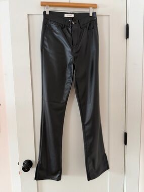 VIBRANT M.I.U black faux leather wide leg slit pants